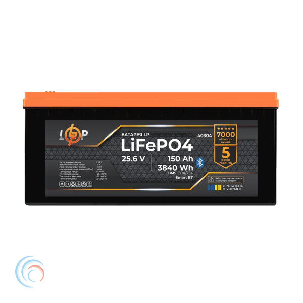 Аккумулятор LP LiFePO4 25,6V - 150 Ah (3840Wh) (BMS 150A/75А) пластик Smart BT (40304)